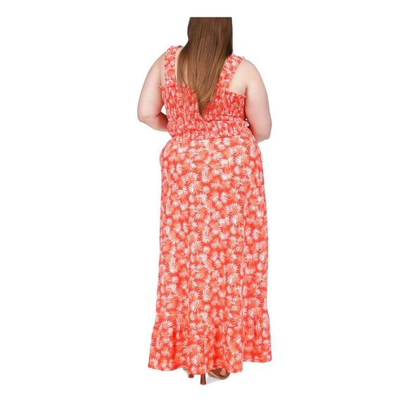 MICHAEL KORS Womens Coral Hem Sleeveless Maxi Fit + Flare Dress Plus 2X - Picture 2 of 4